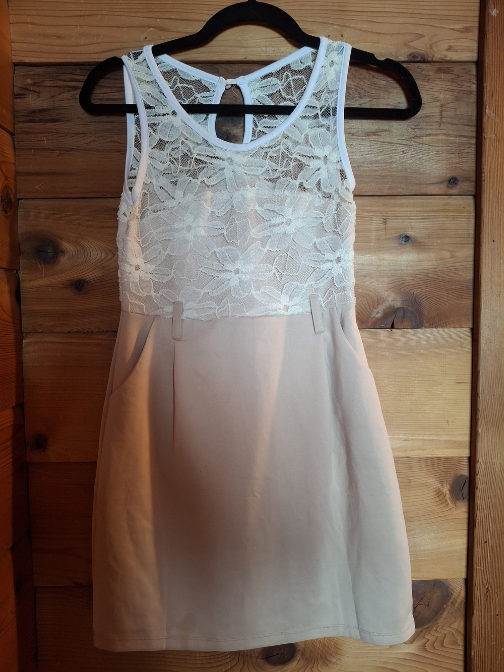Women's Lace Top A-Line Dress in Cream